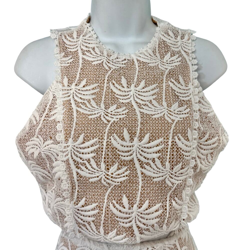 Pink Lemonade White Nude Palm Tree Pineappele Lace Crop Top Midi Skirt Set sz M - Picture 12 of 16